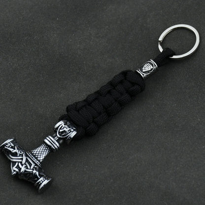 Thor's Hammer Vikings Keychain Rune Braided Lanyard Stainless Steel Valknut