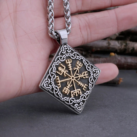 Odin Rune Charm Road Sign Compass Viking Necklace