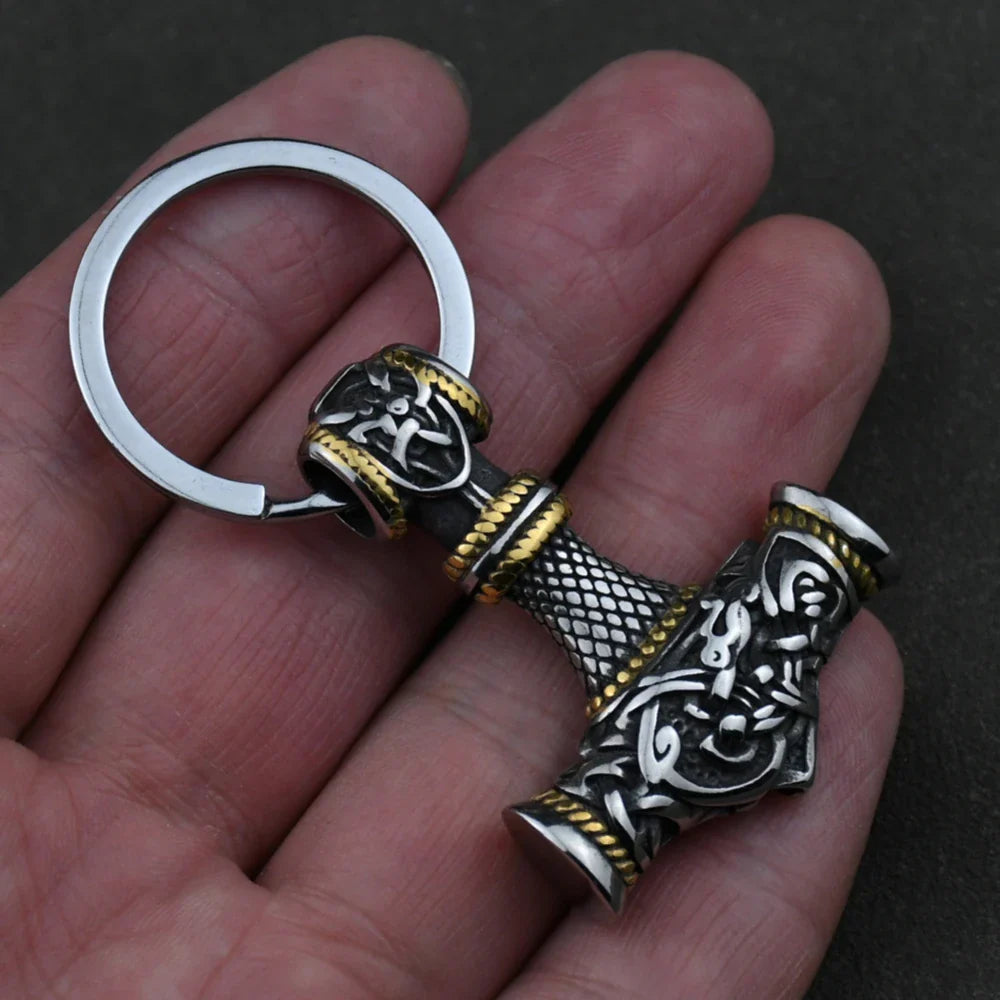 Norse Thor's Hammer Anchor Keychain Men Stainless Steel Vikings Keyring Mjolnir