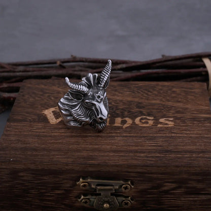 Vintage Gothic Satan Goat Viking Ring