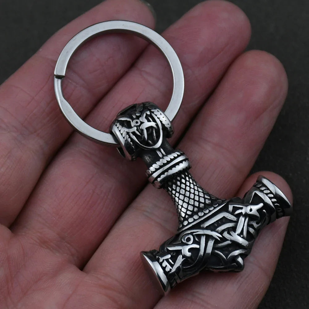 Norse Thor's Hammer Anchor Keychain Men Stainless Steel Vikings Keyring Mjolnir