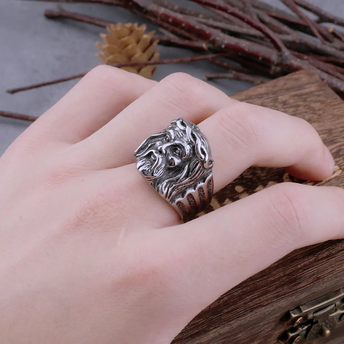 Viking Vintage Jesus Head Ring