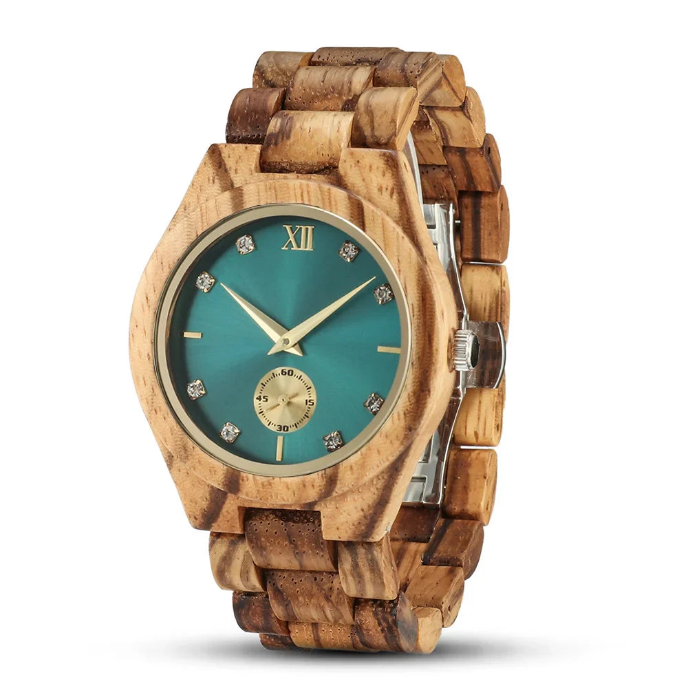 Women's Simulated Diamond Dial Wooden Clock Fashion Anniversary Personalized Viking Watch