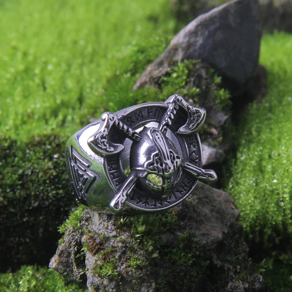 Warrior With Axe On Shield Pendant Viking Ring