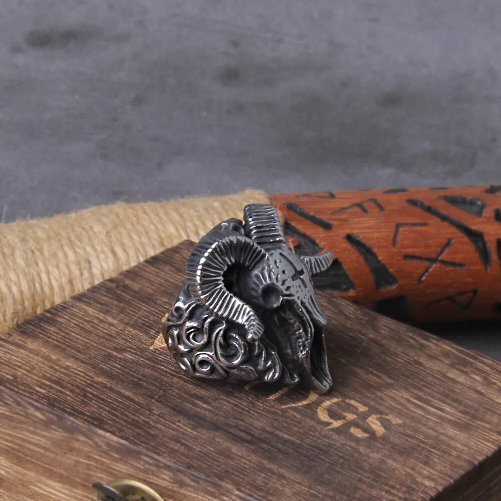 Goat Head Pagan Viking Ring