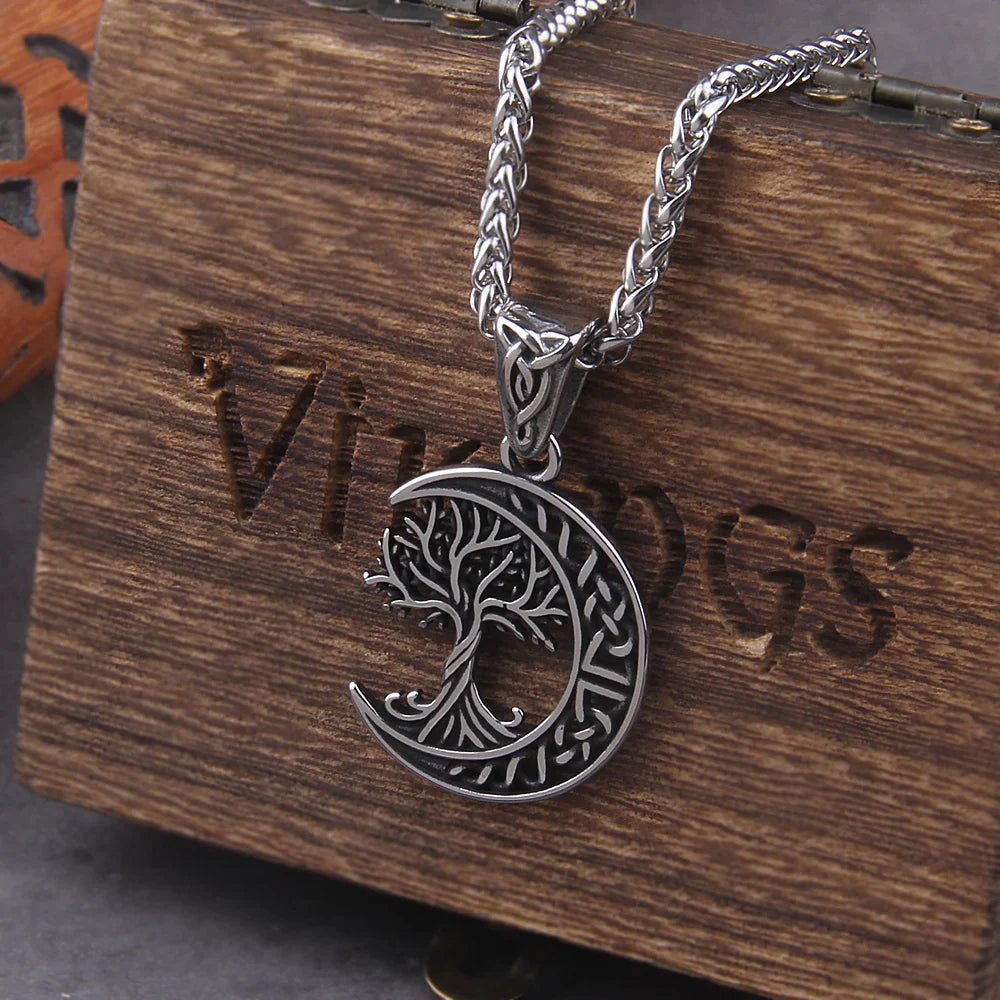 Norse Moon And Tree of Life Viking Necklace