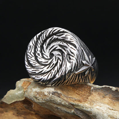 Stainless Steel Spiral Pattern Ring Swirl Flower Rings Men Women Jewelry