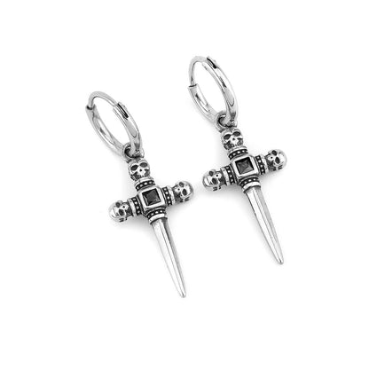 Diamond Cross Skull Viking Earrings