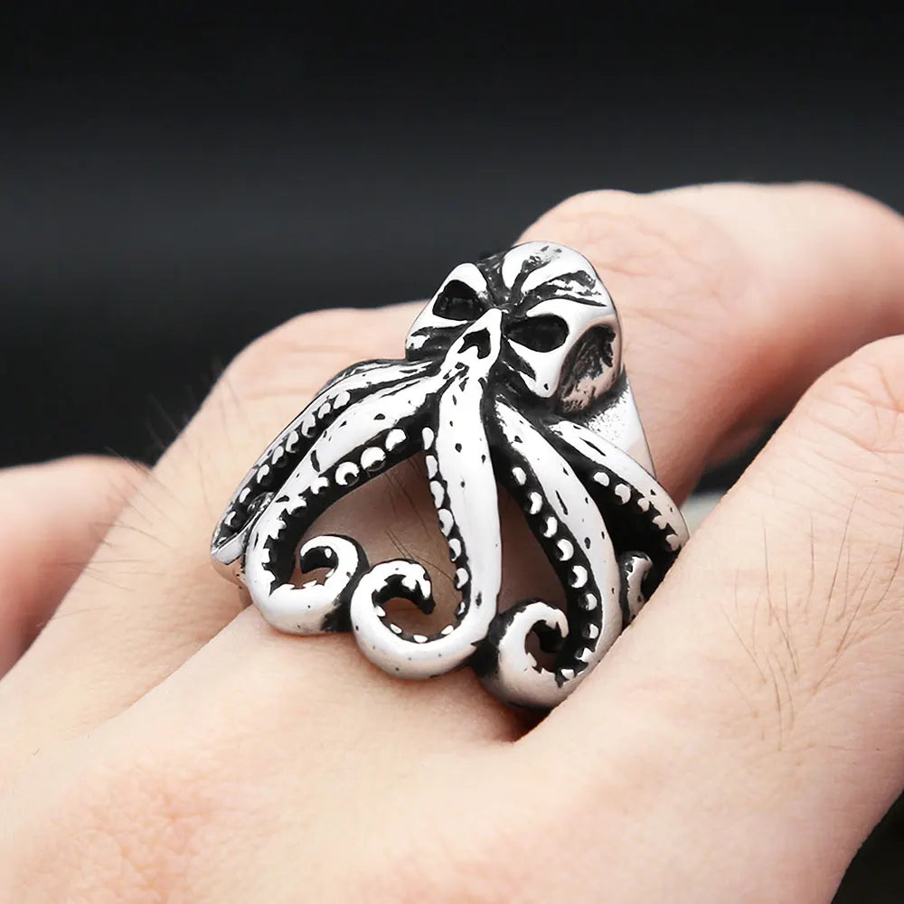 Stainless Steel Mythical Octopus Skull Ring