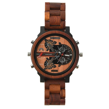 Big Face Large Wood Fashion Quartz Wristwatches Strap Dress Dual Clock Wooden Viking Watch