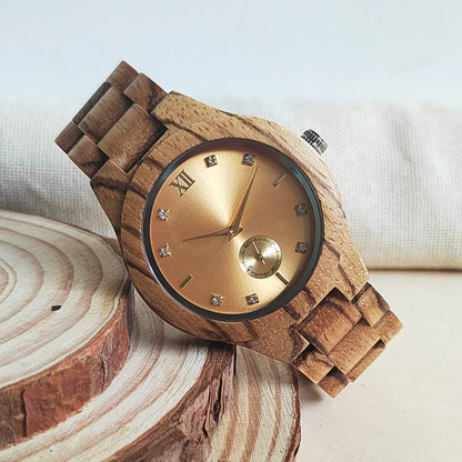 Women's Fashion Simulated Diamond Dial Stylish Simplicity Quartz Wooden Viking Watch