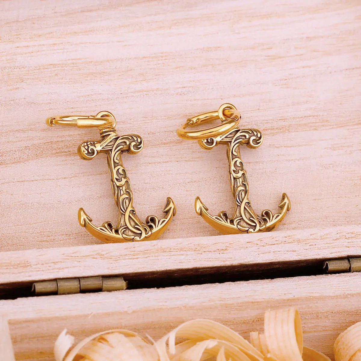 Gold Anchor Drop Viking Earrings