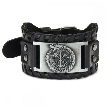 Viking Wide Leather Compass Bracelet