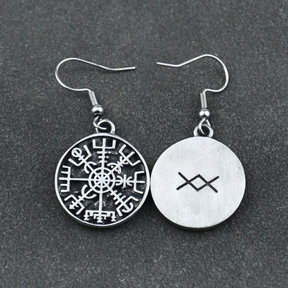 Nordic Viking rune compass amulet earrings Stainless steel