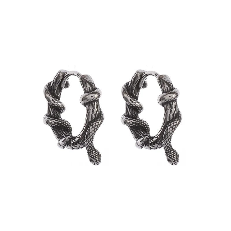 Engraved Beast Hoop Viking Earrings