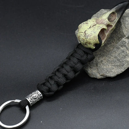 Nordic Raven Skeleton Runes Bead Paracord Keyholder