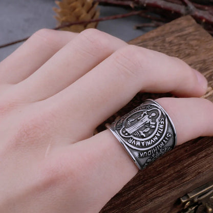 Christian Saint Benedict Religious Cross Catholic Viking Ring