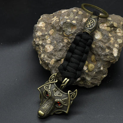 Nordic Wolf Head Keychain Rope Lanyard Vikings