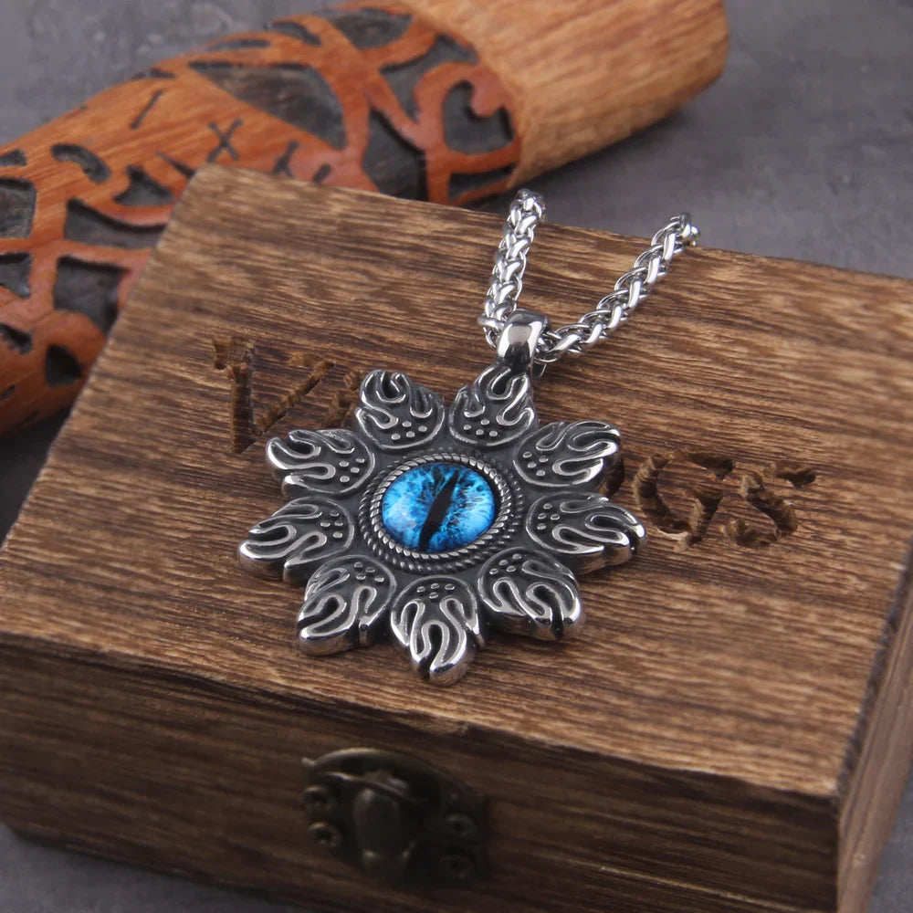 Blue Magic Eye Pendant Surrounds Fire Art Viking Necklace