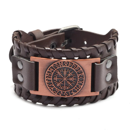 Viking Wide Leather Compass Bracelet