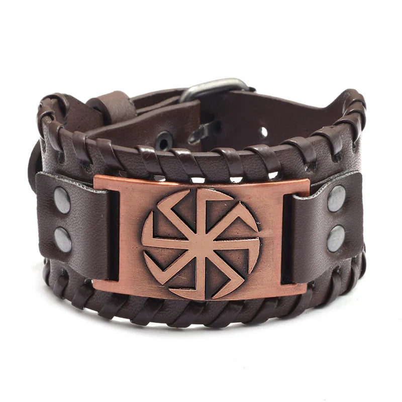 Viking Wide Leather Compass Bracelet