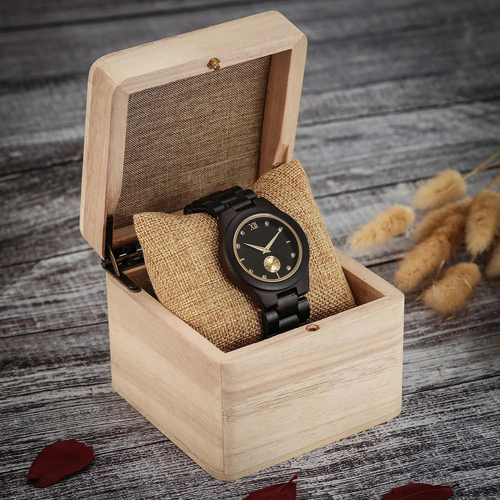 Women's Simulated Diamond Dial Wooden Clock Fashion Anniversary Personalized Viking Watch