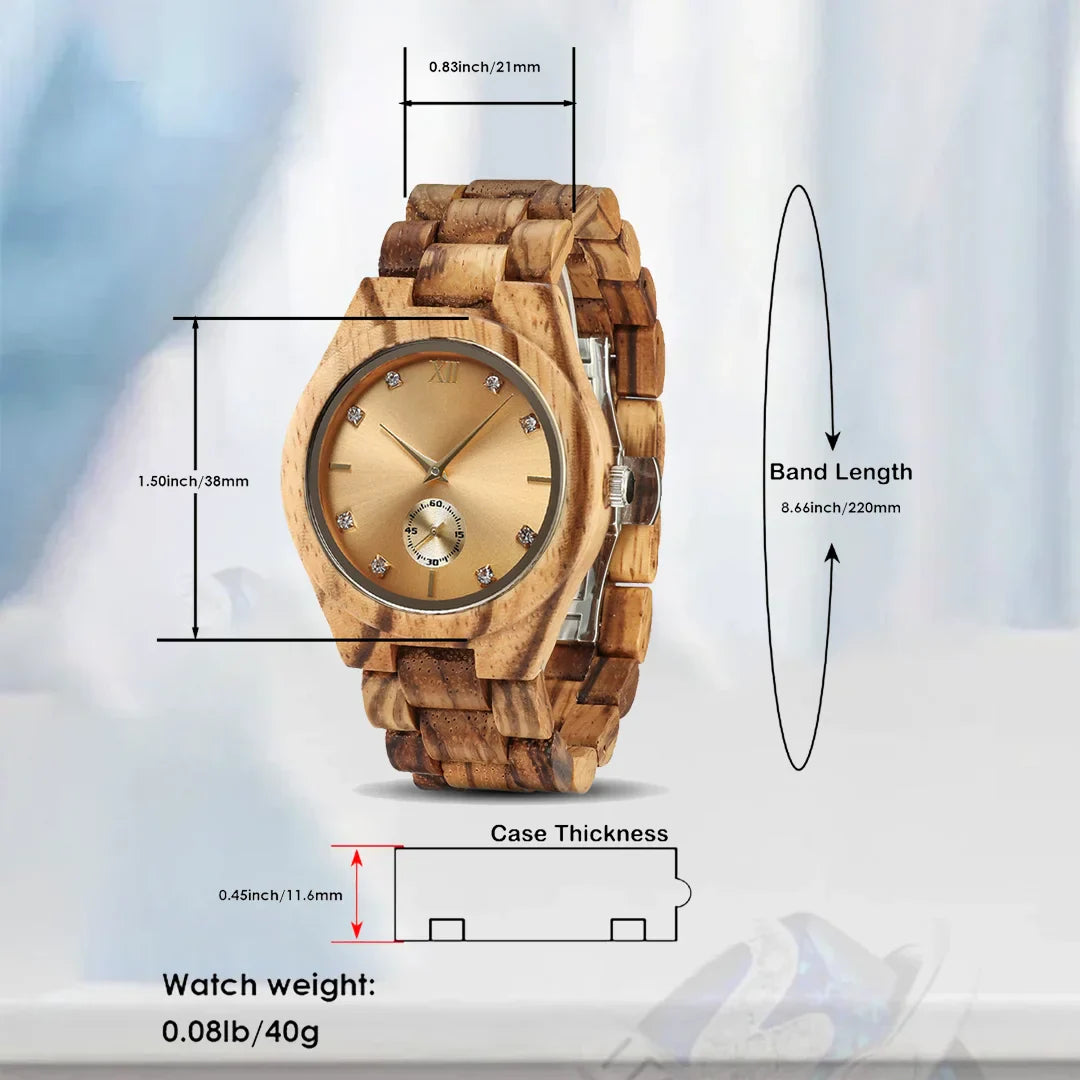 Women's Gold Watch Luxury Casual Fashion Wood Wrist Viking Watch