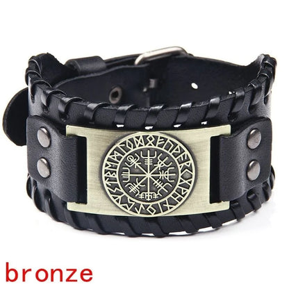 Viking Wide Leather Compass Bracelet