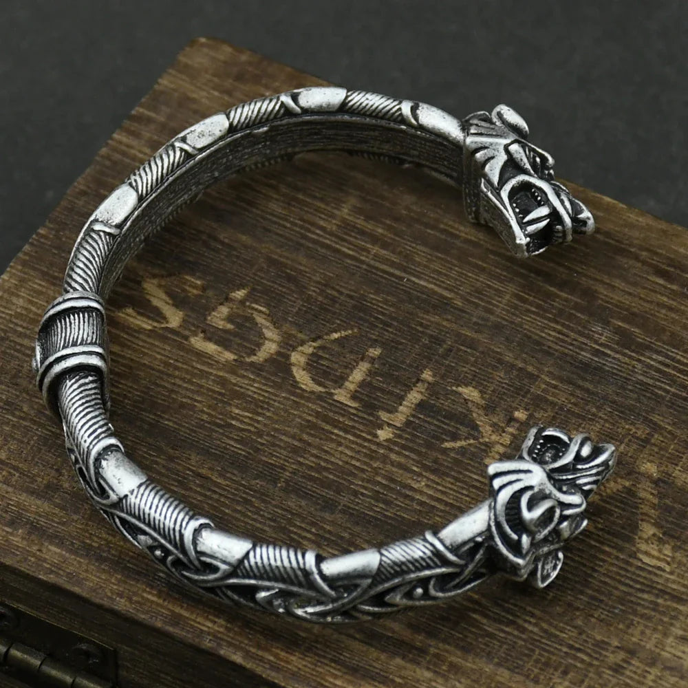 Nordic Viking Norse Wolf head Bracelet