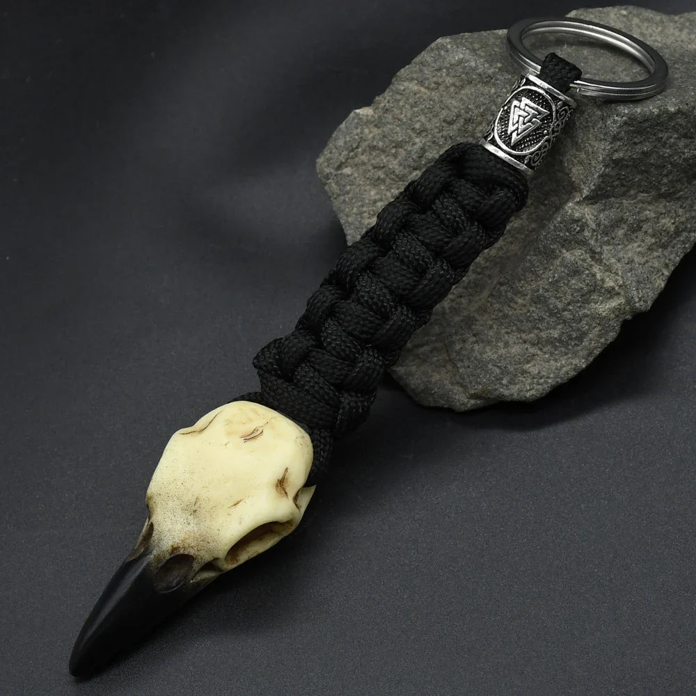 Nordic Raven Skeleton Runes Bead Paracord Keyholder