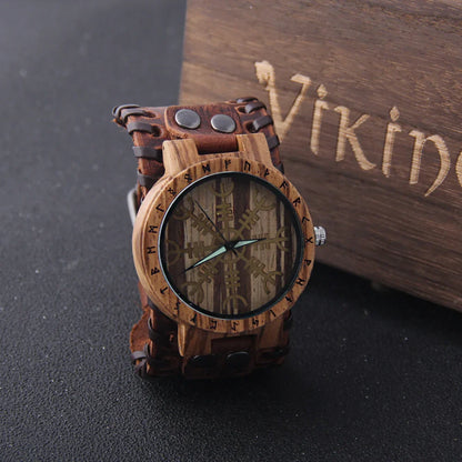 Handmade Woode Runic Circle Quartz Viking Watch