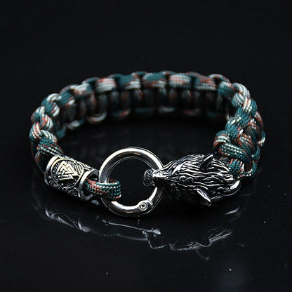 Stainless Steel Celtic Wolf Bracelets Norse Vikings Runes Paracord