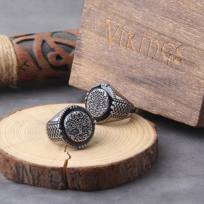 Luxury Carved Tree of Life Viking Ring