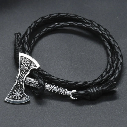 Viking Bracelet Hatchet Braided Leather Jewelry