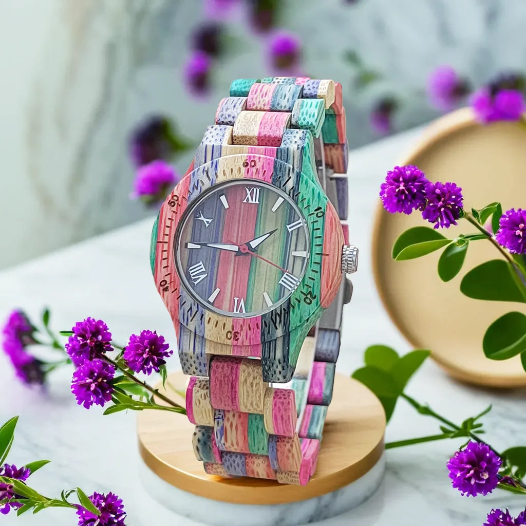 Women Watch Elegant Colorful Bamboo Wooden Viking Watch