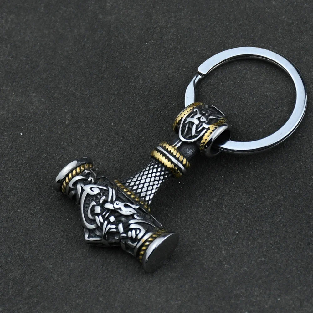 Norse Thor's Hammer Anchor Keychain Men Stainless Steel Vikings Keyring Mjolnir