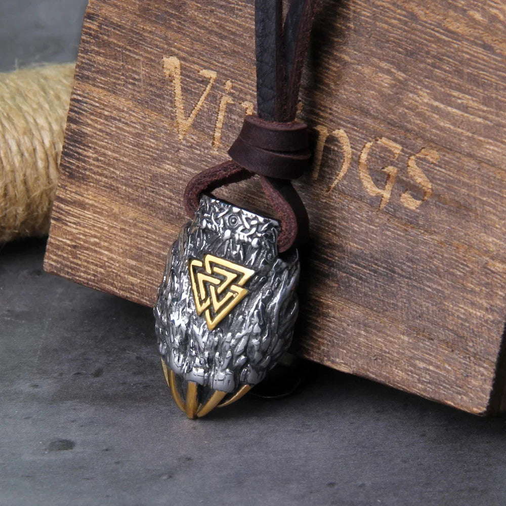 Nordic Bear Claw Valknut Viking Necklace