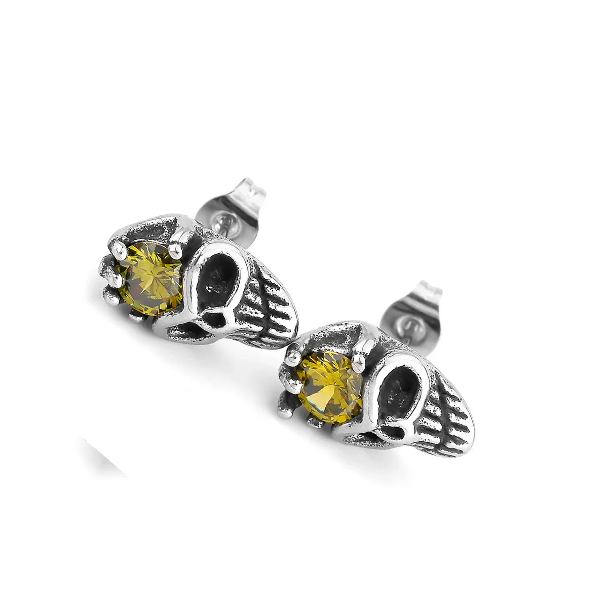 Fashion Zircon Inlay Skull Stud Viking Earrings