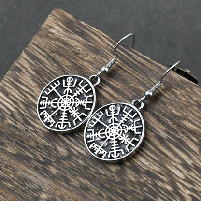 Nordic Viking rune compass amulet earrings Stainless steel