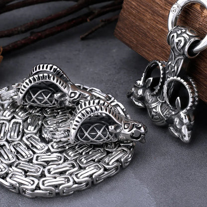 Stainless Steel Viking Thor Hammer Pendant Ram Rune Necklace Nordic