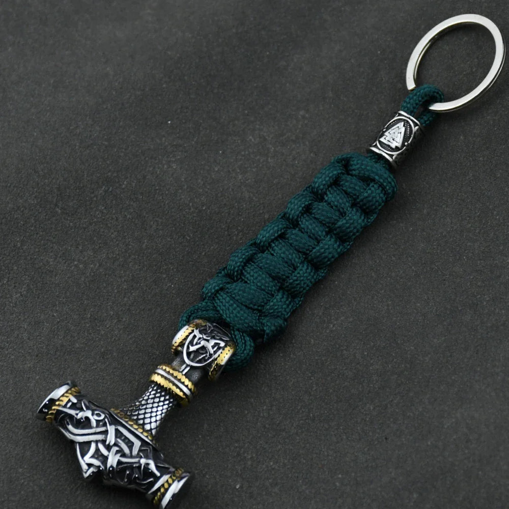 Vikings Keychain Stainless Steel Anchor Pendant Thors Hammer Paracord Norse