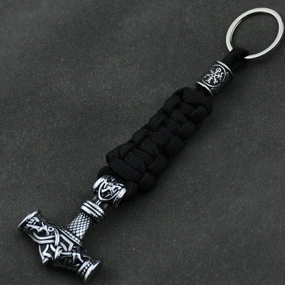 Thor's Hammer Vikings Keychain Rune Braided Lanyard Stainless Steel Valknut