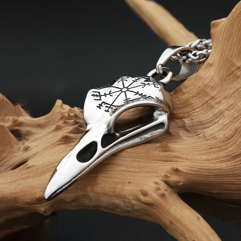 Vikings Compass Raven Head Necklace Stainless Steel Nordic