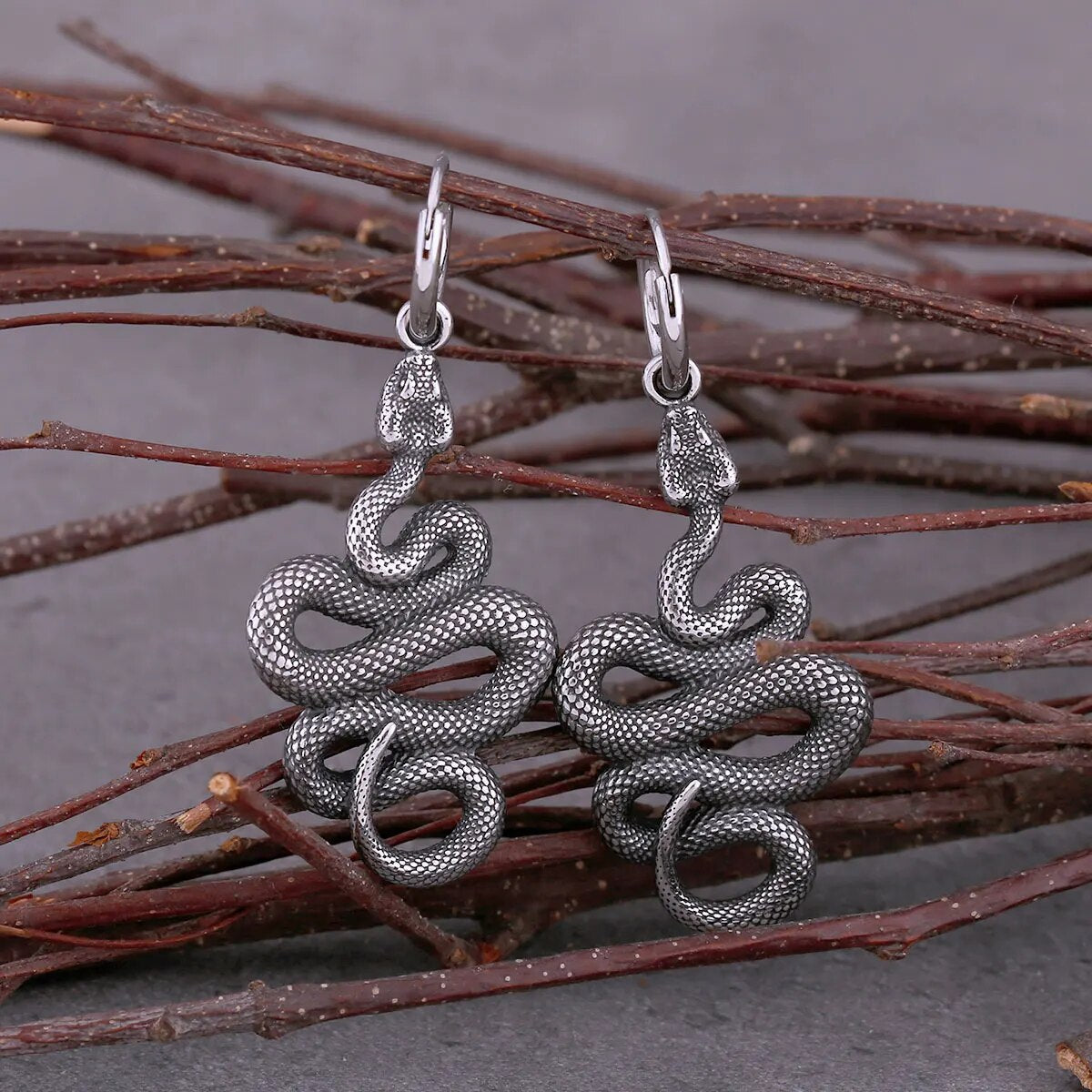 Coiled Snake Drop Viking Earrings