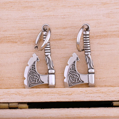 Viking Axe Drop Earrings Stainless Steel