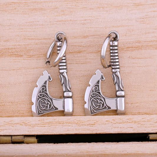 Viking Axe Drop Earrings Stainless Steel