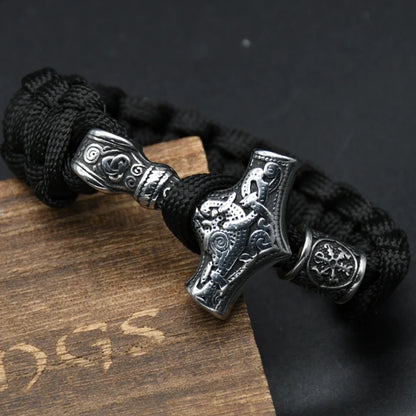 Stainless Steel Viking Thors Hammer Bracelets Paracord Nordic Mjolnir