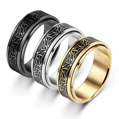 Viking Celtic Knot Rune Anxiety Ring Stainless Steel Spinner Ring