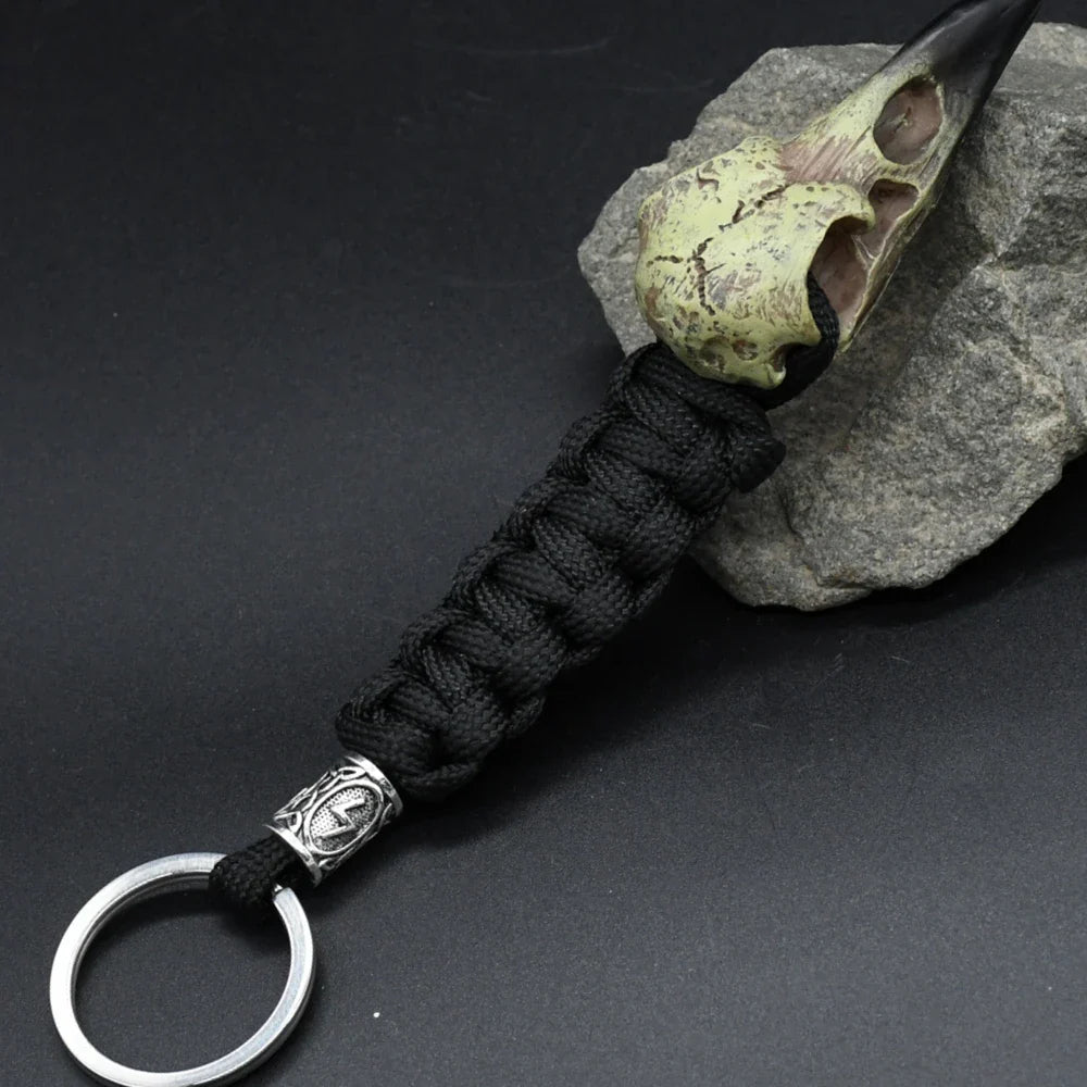 Nordic Raven Skeleton Runes Bead Paracord Keyholder