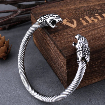 Stainless Steel Nordic Dragon Head Bracelet Viking Arm Ring